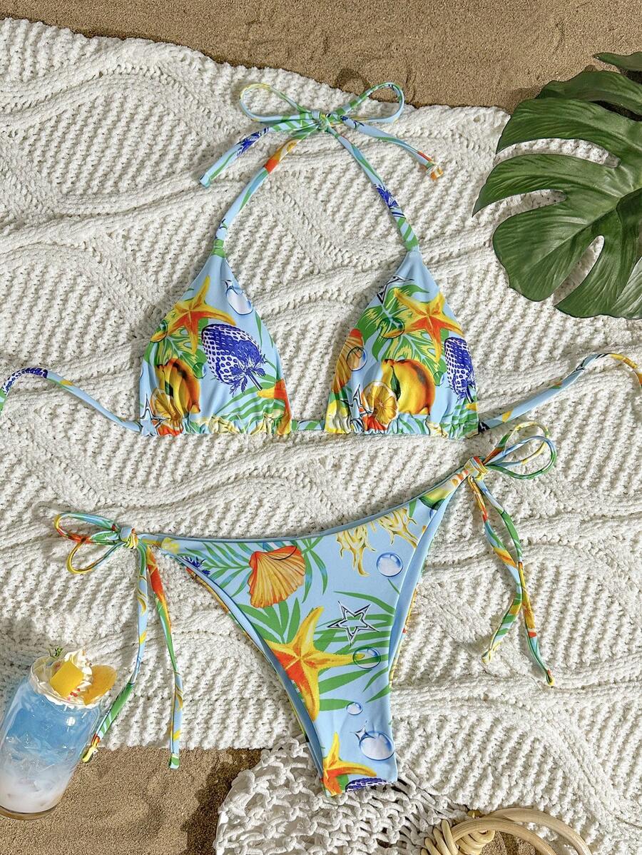 Swim Mod Y2K 夏日清凉水果热印花比基尼套装
