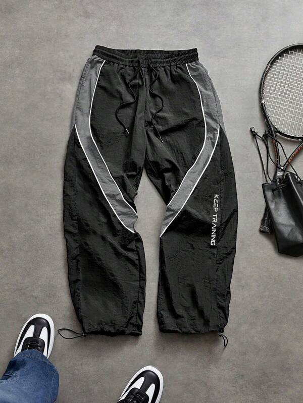 Sport MetroGents Men's Letter Print Drawstring Waist Casual Fitness Sports Long Pants Fall Breathable