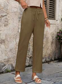 EMERY ROSE Women's Solid Color Casual Pants,Fall Women Clothes - Khaki - View 3