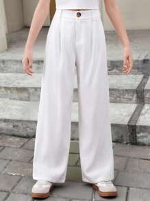 SHEIN Serisse Kids Tween Girl Loose Wide Leg Pants With Elastic Waistband - White - View 1