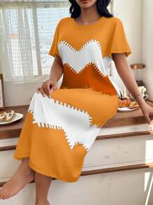 SHEIN Camisón casual de mujer con estampado de olas digitales de manga corta, Moo Moo