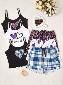 SHEIN 3pcs/Set Cartoon Print Camisole & Shorts Pajama Set - Multicolor - View 1