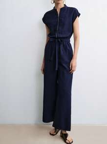Aalyst Casual Minimalist Cinched Waist Women Romper, Summer - Blue - View 3