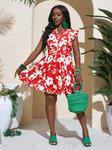 Slaydiva Vestido casual de vacaciones con estampado floral de talla grande/Ropa de mujer de otoño/Ropa de verano de talla grande/4 de julio/4 de julio para mujer/Y2K/Ropa de calle para mujer/Campo/Playa/Club/Maestra/Lino/Ropa de calle/Verano europeo/Atuendos de verano para mujer/Ropa de moda para mujer/Vestido floral rojo Vestido de hibisco Vestido de Aloha Vestido de vacaciones rojo Vestido de Hawái - Rojo - Ver 3