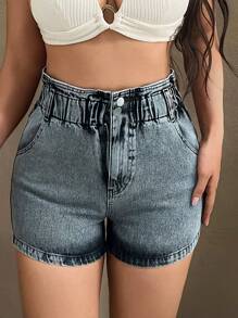 SHEIN Shorts di jeans casual in vita a sacchetto di carta da donna