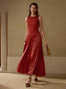 MOTF PREMIUM APPLIQUES A-LINE SLIM FIT DRESS - Redwood - View 5