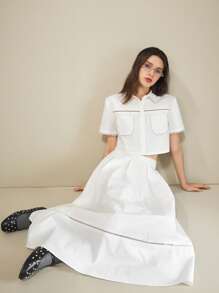 Muvela 女士两件套夏季服装，休闲白色蕾丝领宽松衬衫和长裙优雅女士套装 - 白色 - 查看 1