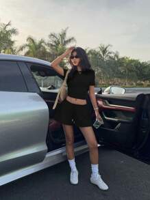 Muchica Bộ đồ ngủ dệt kim bó sát màu đen dành cho nữ - màu đen - Xem 3