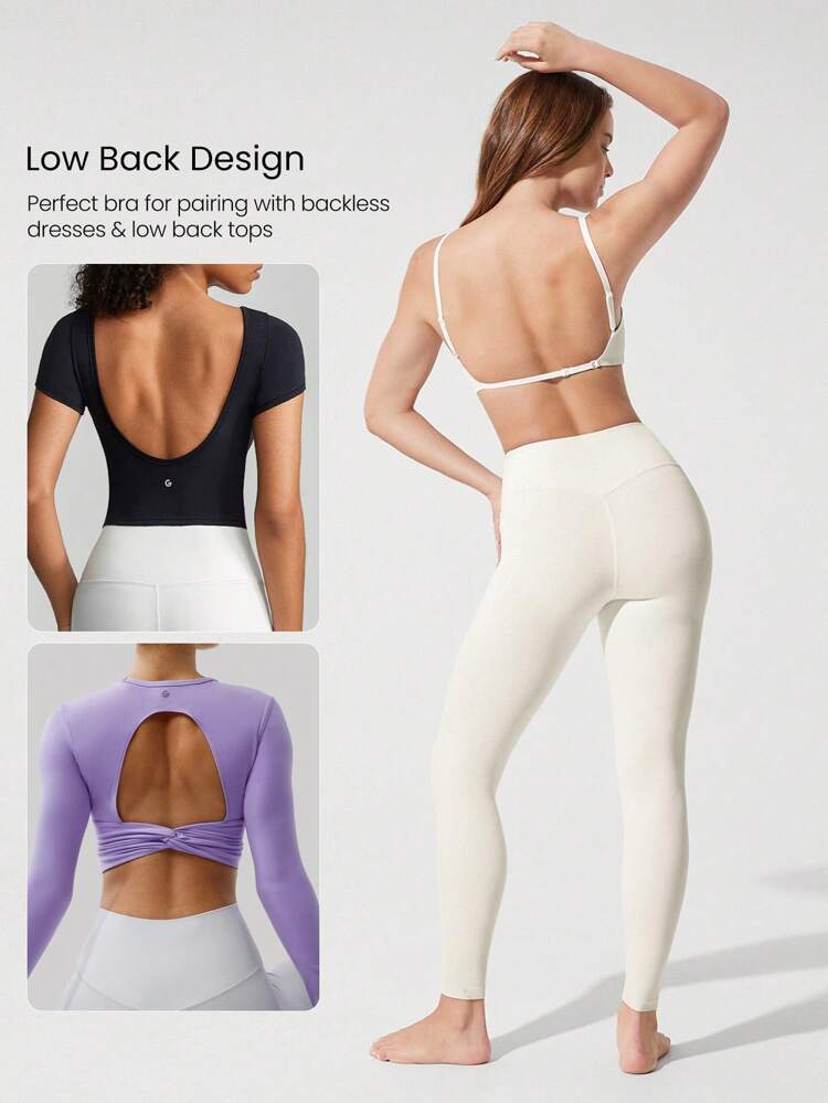 Soft Stretchy Power Up 4-Way Adjustable Straps Bonding Tech Backless Sports Bra Yoga Pilates Daily Removable Cups Spring Summer