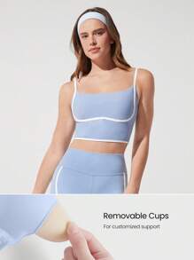 GLOWMODE FeatherFit™ 双色圆领长款运动内衣，低冲击瑜伽日常穿着 - 淺藍色 - 查看 3