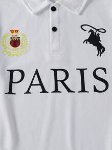 Teen Boys Casual Vacation Comfort American Collegiate Letter Printed Polo Shirt, Stylish & Versatile - White - View 6