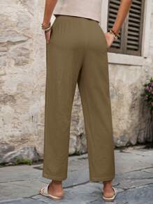 EMERY ROSE Women's Solid Color Casual Pants,Fall Women Clothes - Khaki - View 2