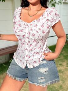 SHEIN EZwear Camicia corta estiva da vacanza con fantasia floreale in taglie comode