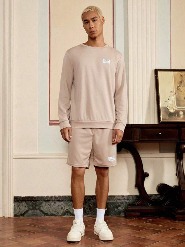 SWAVVY Hombres con parche de letra Sudadera & Shorts deportivos