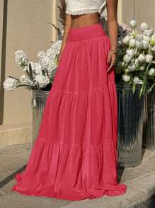 SHEIN EZwear Váy chữ A dài đến đầu gối màu hồng giản dị dành cho nữ, mùa hè - Màu Hồng Tươi - Xem 5