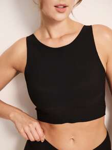 LUVLETTE Black High-Neck Built-In Bra LingerieAsOuterwear Basic SizeFreedom Tank Crop Top Comfortabel Must-Haves Bra-Free Cami