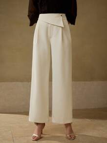 MOTF PREMIUM 不对称腰身阔腿西装裤 - 杏色 - 查看 4