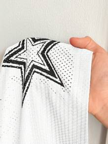 SHEIN CURVE+ 大码女式运动休闲23号印花拼接透视T恤连衣裙 - 白色 - 查看 8