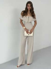 Aloruh 女士日常两件套服装 - 卡其色 - 查看 5