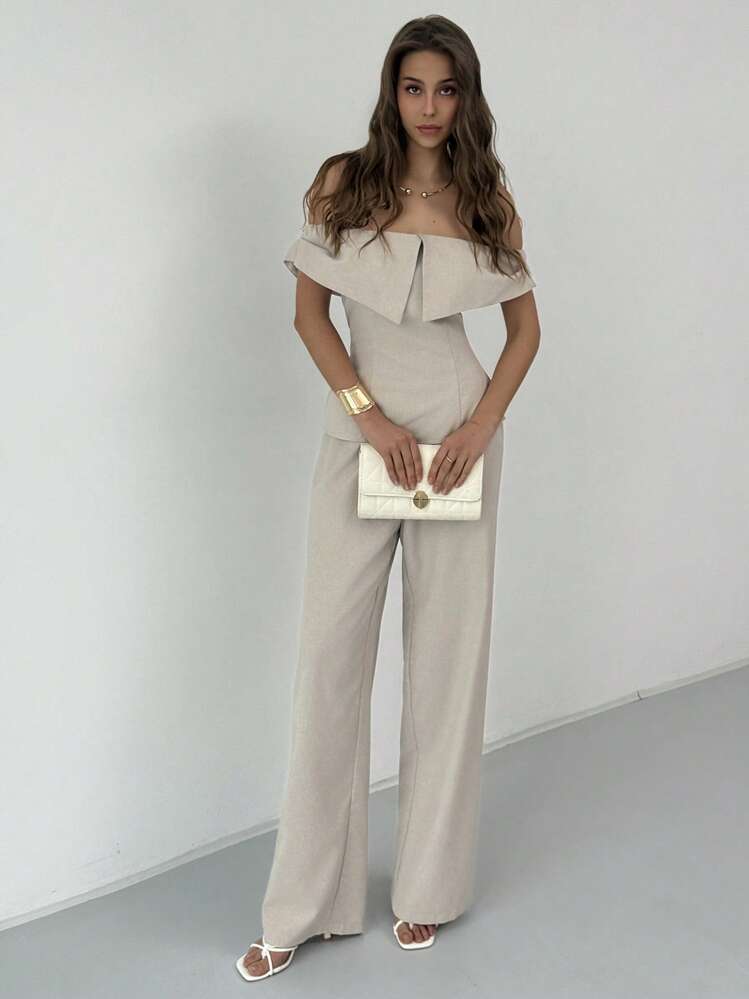 Aloruh Women Two Pieces Outfits For Daily Wear Fashion Clothing Vacation Outfits Women Holiday Outfits For Women Workwear Old Money Workwear - Khaki - View 4