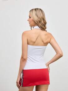 Cheerettes Camisa deportiva polo con estampado digital y espalda abierta para mujer - Blanco - Ver 2