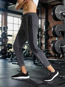 Gym Rark Men's Contrast Color Casual Letter Graphic Drawstring Waist Sports Pants Workout Clothes Running Pants Sweat Pants - Multicolor - View 1