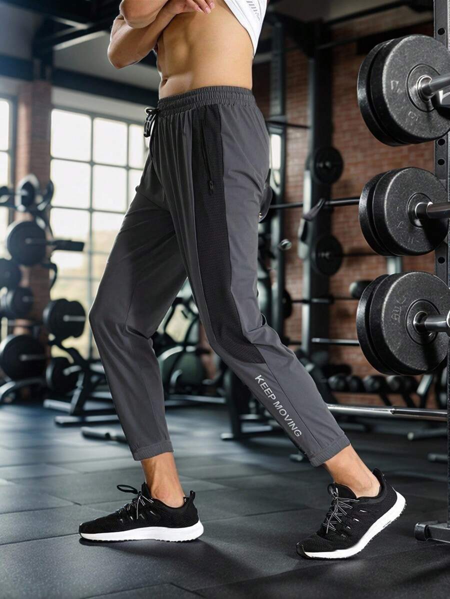 Gym Rark Men's Contrast Color Casual Letter Graphic Drawstring Waist Sports Pants Workout Clothes Running Pants Sweat Pants - Multicolor - View 1
