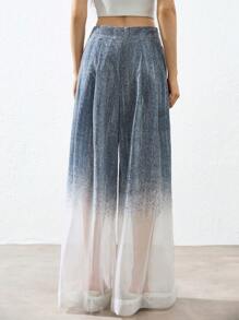 Aveloria Affinna Blue Ombre Flocked Texture Special Fabric High-End Design Loose Casual Versatile Wide Leg Semi-Sheer Women Long Pants Fall Cloth For Women