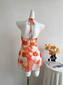 Sweetra Zufällig geschnittenes Blumenprint-Mesh-Top ohne Ärmel für Frauen