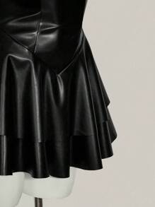 SHEIN ICON Y2K 风格女式酒红色 PU 皮革吊带 V 领迷你连衣裙 - 黑色 - 查看 10