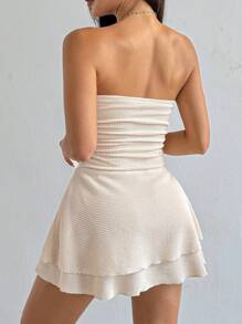 SHEIN Unity 女士纹理提花弹力褶饰腰蛋糕裙连衣裙