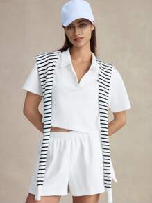 Briarwyn 2 件套纯色针织休闲运动套装女士度假两件套度假服装女士海滩度假服装女士生日服装女士两件套俱乐部服装女士性感夏季服装女士度假两件套图案 T 恤老款女士返校服装 - 白色 - 查看 4