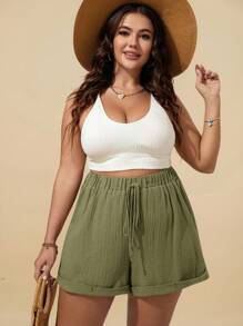 Travachic Plus Size Knotted Waist Solid Color Shorts