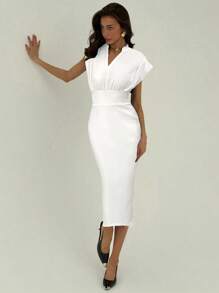 Aloruh 女士优雅纯色修身中长连衣裙，夏季