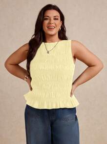 Elaquor Plus Size Sleeveless Solid Color Camisole Top, Fashionable For Summer, Business Casual Woman, Going Out Tops Women - Yellow - View 5