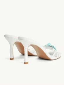 CUCCOO CHICEST Giày cao gót mũi nhọn đính pha lê họa tiết hoa thanh lịch dành cho nữ, khối màu xanh và trắng, da giả, thích hợp cho tiệc trà chiều, hẹn hò, tiệc tùng, nghỉ dưỡng, bãi biển - trắng - Xem 10