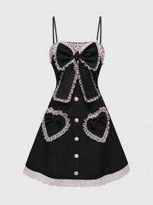 ROMWE J-Fashion Váy ngắn nữ dễ thương có nơ lớn Gyaru Hime Style - màu đen - Xem 1