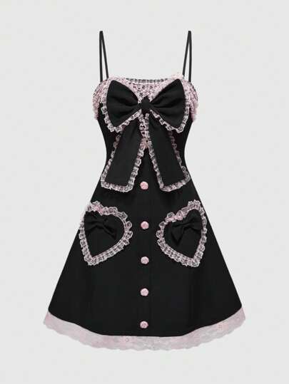 J-Fashion Gyaru Hime Style Cute Big Bow Accent Sweet Women Mini Dress