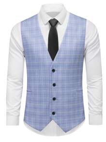 Manfinity Mode Men's Plaid Single-Breasted V-Neck Sleeveless Fashion Suit Vest