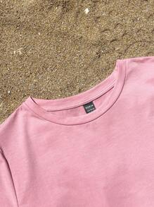 SHEIN EZwear Oversized Casual Cherry Print Round Neck Short Sleeve Loose T-Shirt For Women, Summer Back To School, Cotton Blend Suitable For Going Out