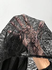 SHEIN Essnce 大码女装春夏时尚休闲宽松舒适修身蕾丝拼接黑色无袖长裙，女士夏季服装，女士度假服装，女士早午餐服装，欧洲夏季服装，伊比沙岛服装，女士邮轮服装，波西米亚风，海滩度假 - 黑色 - 查看 9