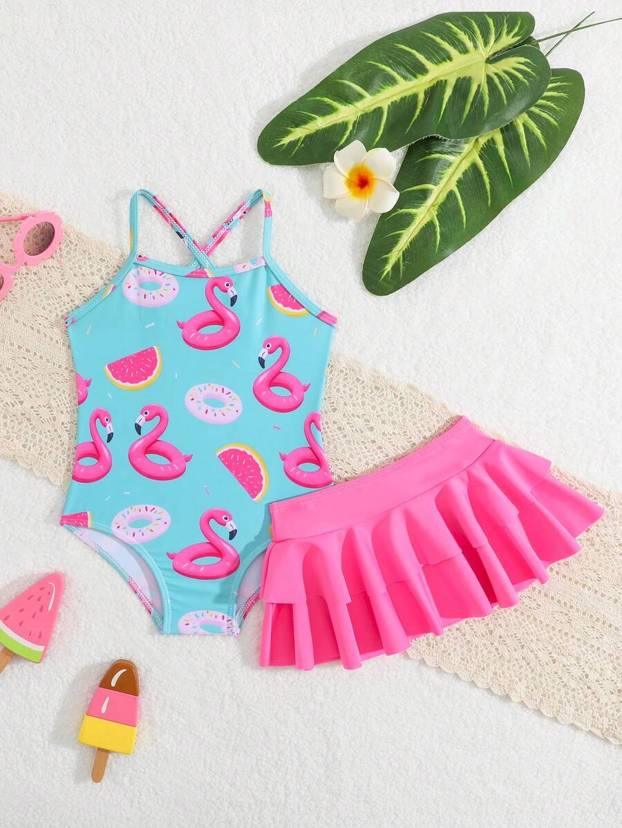SHEIN 1pc Baby Girls' Strawberry Print Swimsuit With Skirt Swim Suits For Baby Girl Swimsuit Set For Baby Girl Swimsuit With Skirt Baby Girl Swimwear Baby Girl Swim Wear - Multicolor - View 1
