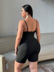 Flirla Mono ajustado de talla grande sexy con aros de acero para fiesta, mono de Body ceñido - Negro - Ver 2