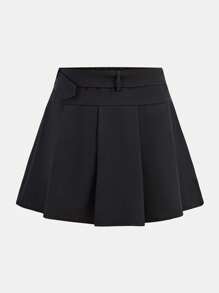 Girlism Jupe plissée de couleur unie avec short intégré et ceinture amovible, polyvalente et adaptée à toutes les saisons, style scolaire