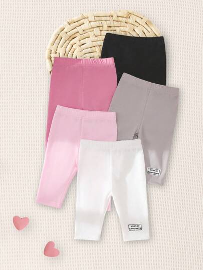SHEIN 5pcs/Set Newborn Casual Leggings, Black + Mid Grey + Light Pink + White + Light Pink, Home/Leisure Wear Chic Outfits For Autumn/Winter