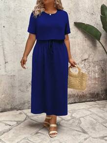 EMERY ROSE Robe mi-longue élastique à taille plate et rayée pour femmes grande taille, printemps/été