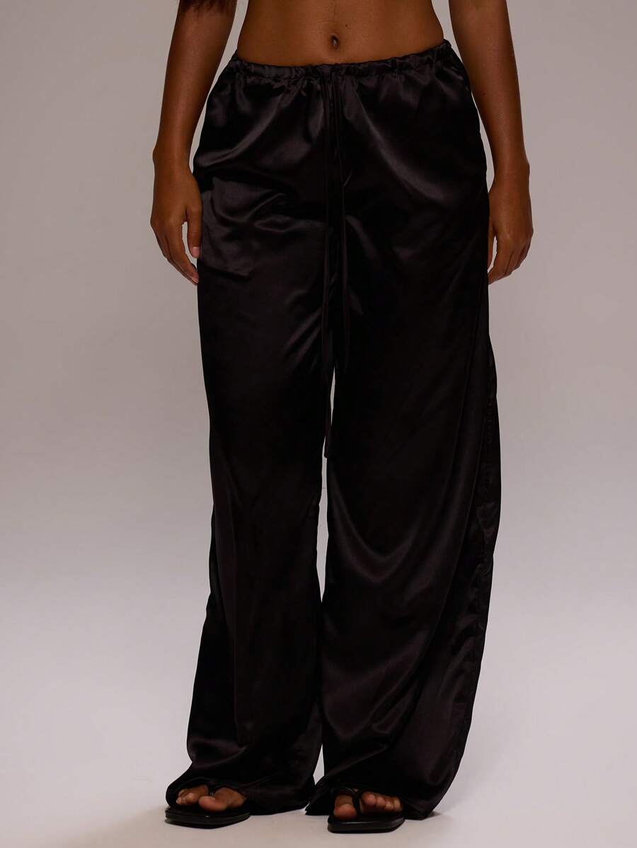 MUSERA Tie Front Satin Pants Summer 90's Elegant Casual Cute Vacation Holiday Pants Spring Lounge  Beach - Black - View 1