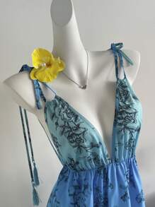 Sweetra Vestido sexy con estampado simple y espalda descubierta para mujeres