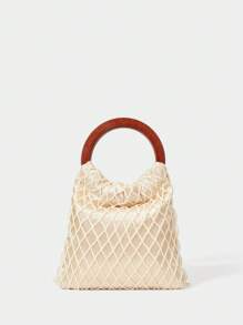 SHECARRY Women's Fashion Elegant Wooden Handle Handbag - Beige - View 7