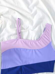 SHEIN Tween Girls' Colorblock Spaghetti Strap Bikini Swimsuit Set, For Beach Holiday Swimming - Multicolor - View 6